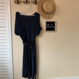 Blue Dolman Sleeve Dress with Waist ties
